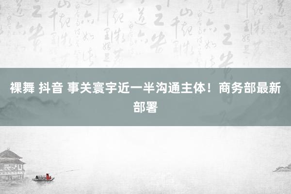 裸舞 抖音 事关寰宇近一半沟通主体！商务部最新部署