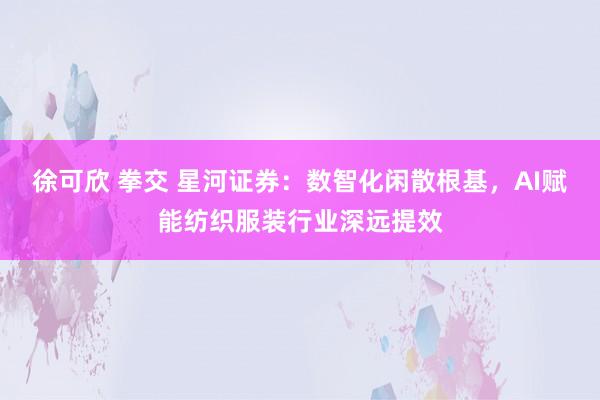 徐可欣 拳交 星河证券：数智化闲散根基，AI赋能纺织服装行业深远提效