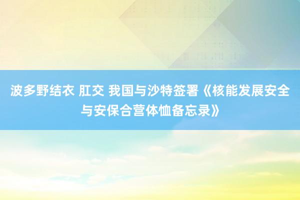 波多野结衣 肛交 我国与沙特签署《核能发展安全与安保合营体恤备忘录》