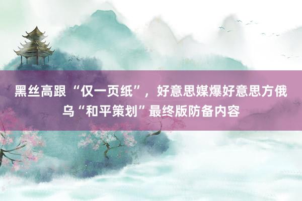 黑丝高跟 “仅一页纸”，好意思媒爆好意思方俄乌“和平策划”最终版防备内容